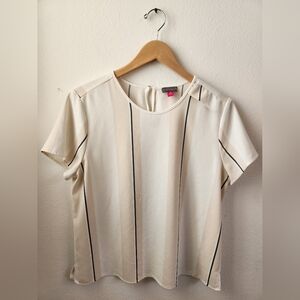 Vince Camuto Women's Striped Blouse‎ Short Sleeves White Black Cream Medium